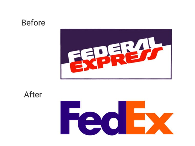 A comparison of the old  Federal Express logo and new fedex logo