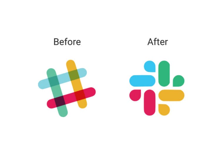 A comparison of the old and new slack logos