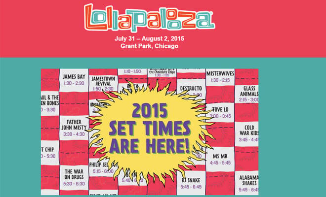 The Lollapalooza newsletter's 2015 set times