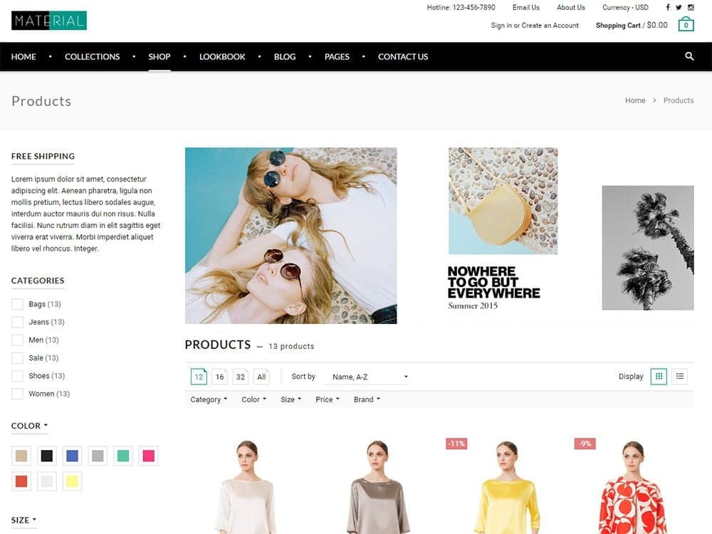 material design shop ecommerce website