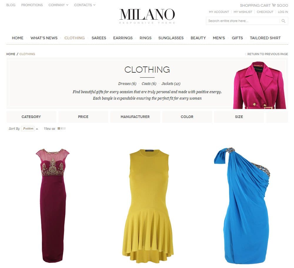 Milano theme ecommerce website