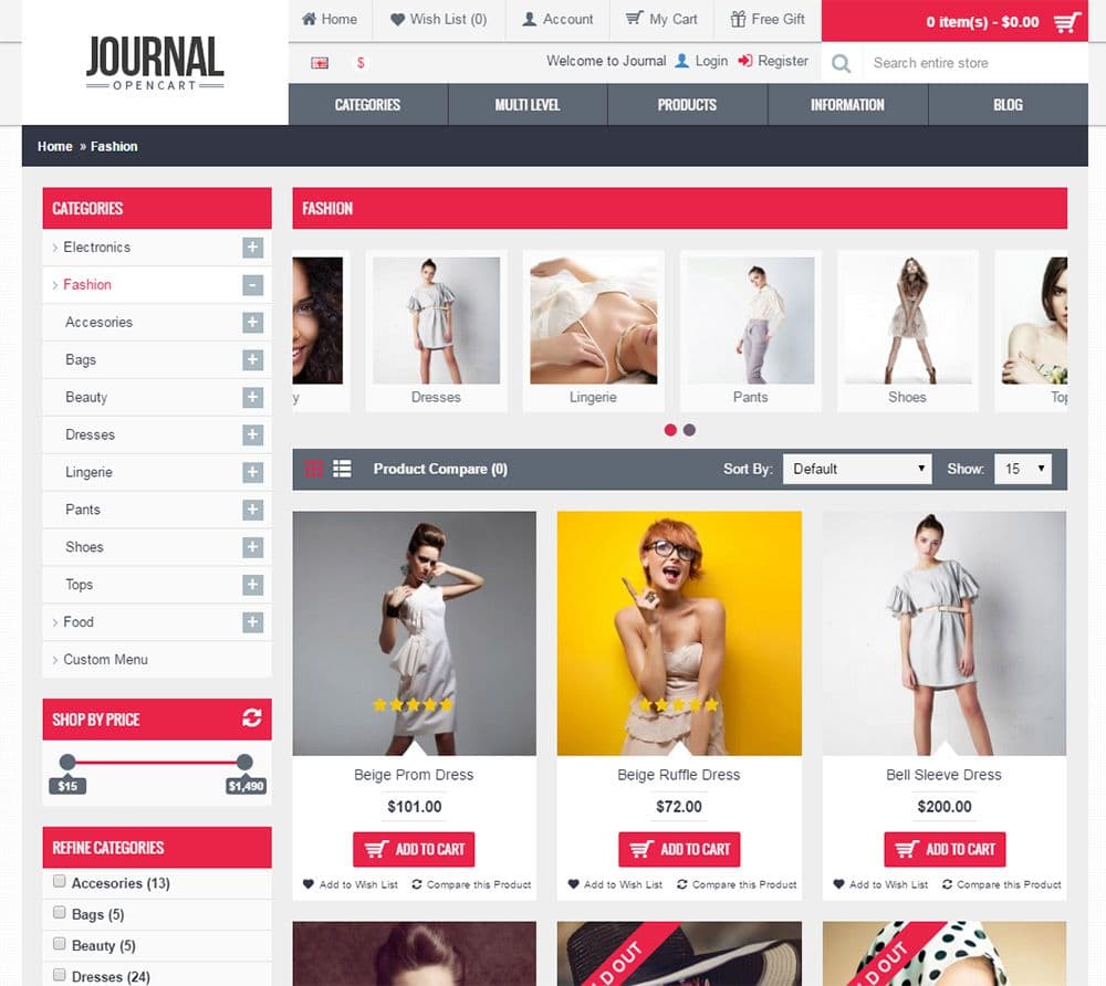 Journal theme ecommerce website