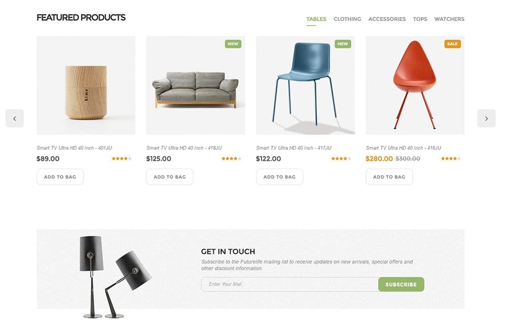 Futurelife a minimalistic ecommerce website features products