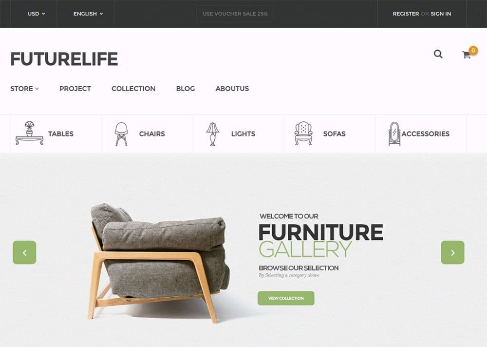 Futurelife a minimalistic ecommerce website hompage
