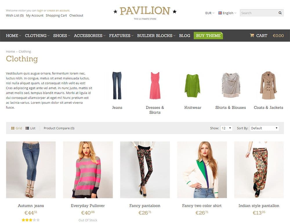 Pavilion theme ecommerce website