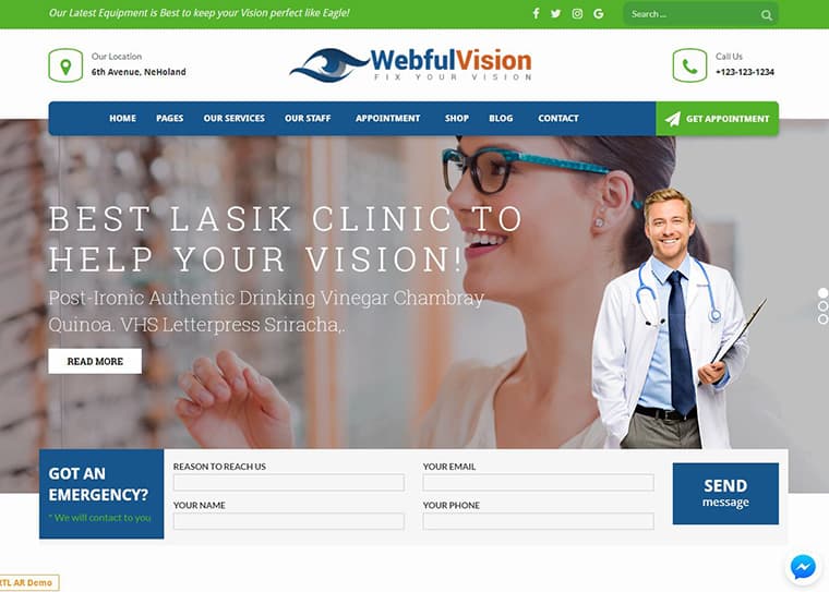 Eye Care Optometry, Optician WordPress Theme by webfulcreations