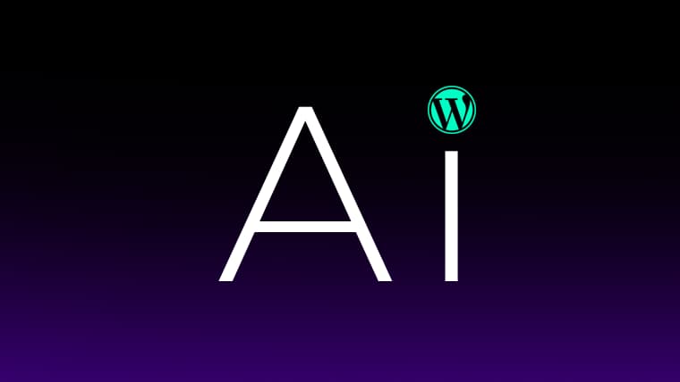 AI text in white with WordPress logo against a dark background