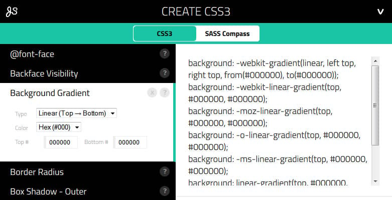 Create CSS3 is an app that allows you to generate all of the CSS3 code