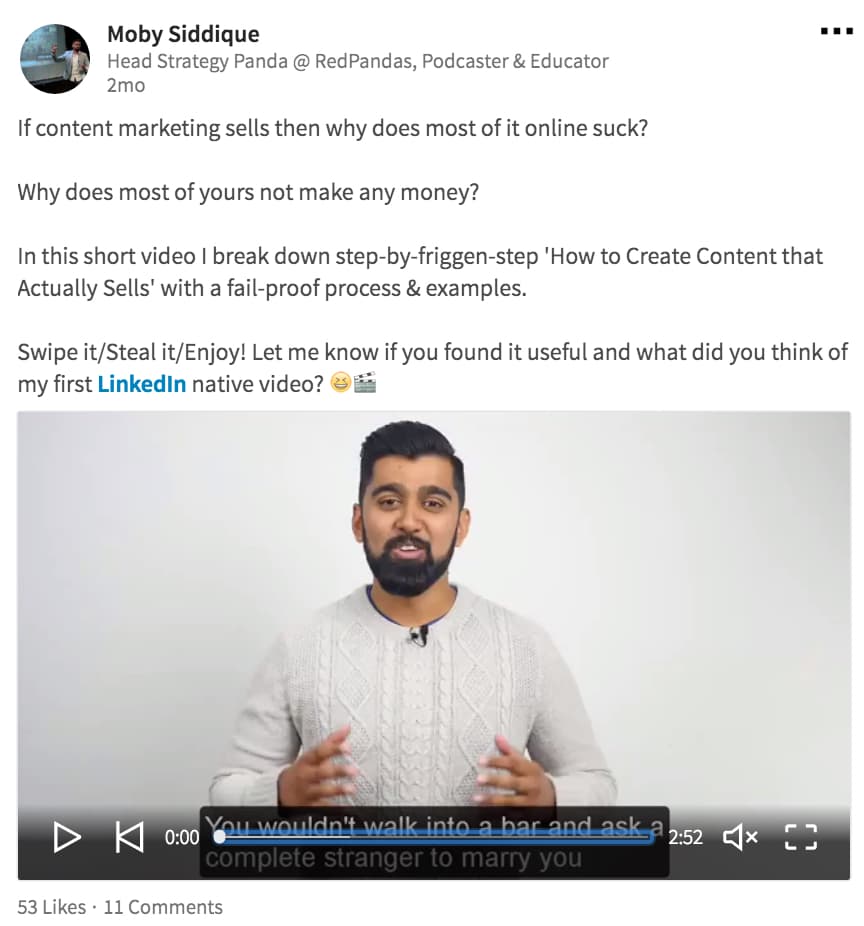Moby Siddique on Linkedin