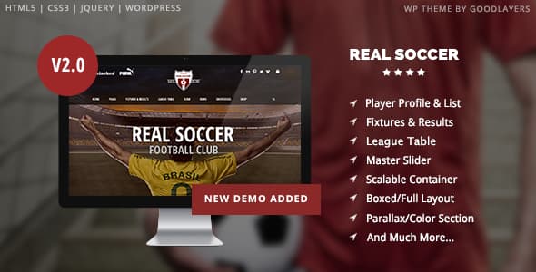 Preview image of the Real Soccer Responsive WP Theme