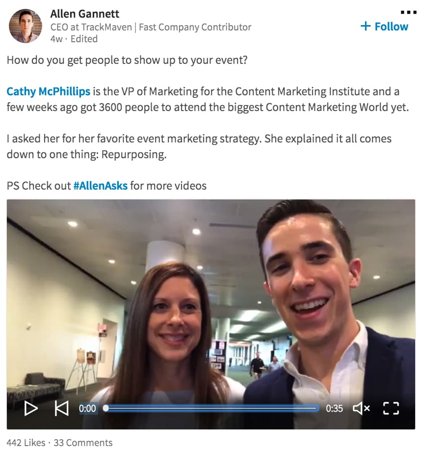 Allen Gannett, CEO of TrackMaven, connected with Cathy McPhillips, VP of Marketing for Content Marketing Institute 