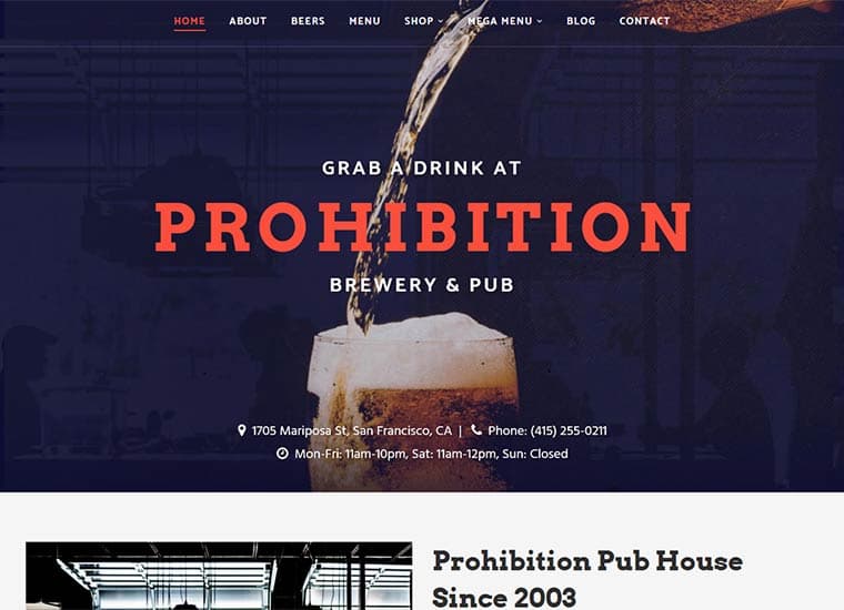 Prohibition - Brewery & Restaurant Theme by ProgressionStudios