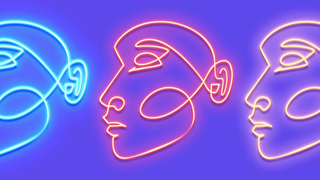 Neon faces as a line drawing
