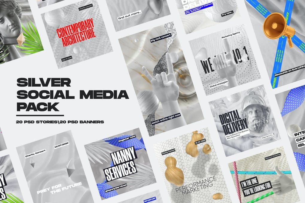 Silver social media pack and templates