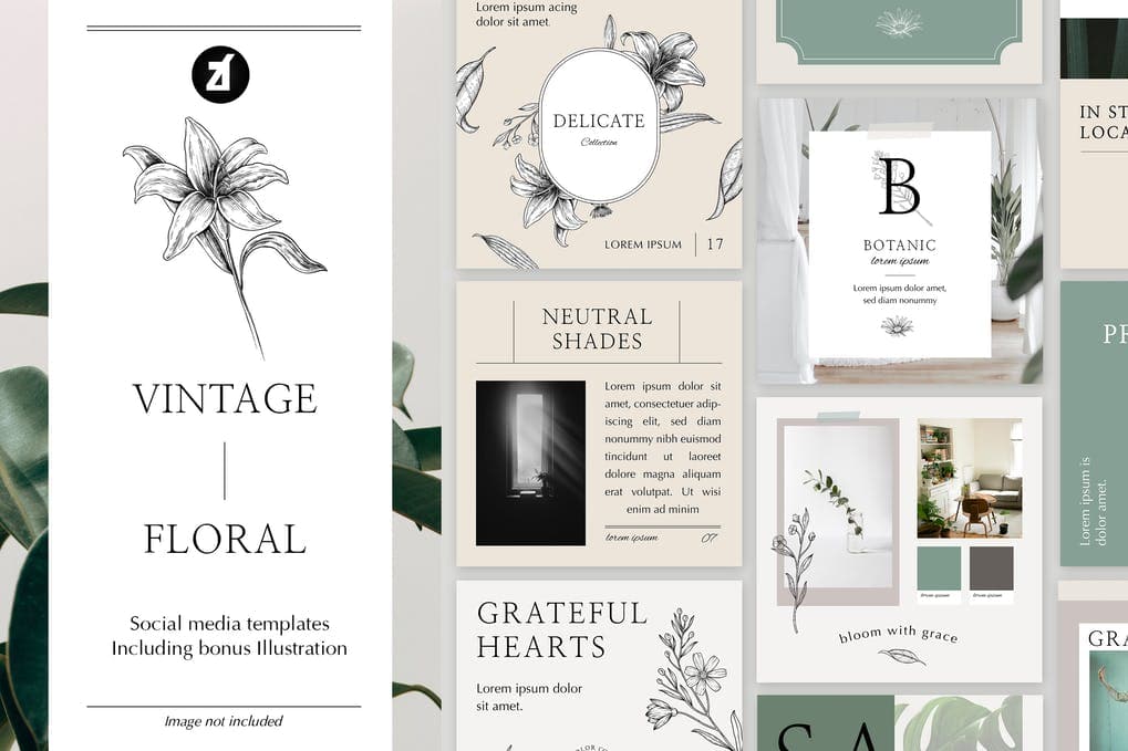 Vintage floral social media graphic templates