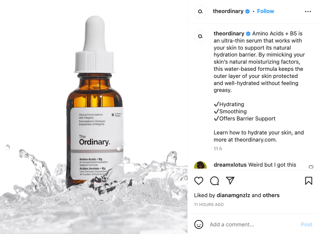 Instagram post from The Ordinary