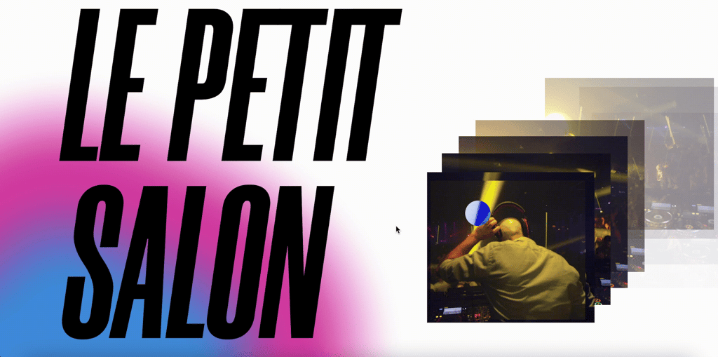 Le Petit Salon's homepage, showing large black text, gradient detail, and motion elements