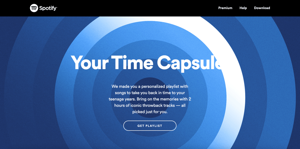 Spotify's Time Capsule feature, which encourages people to create a playlist for their future