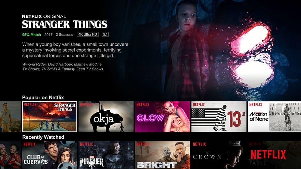 Netflix's homepage, showing recommended shows - an example of anticipatory design 