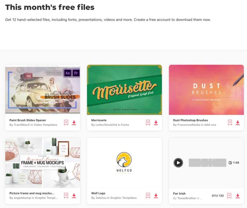 Each month, Envato Elements offers a different selection of free files for you to try.
