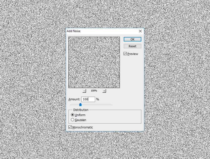 Create a new layer called Halftone Texture and fill it with color #ffffff. Go to Filter > Noise > Add Noise.