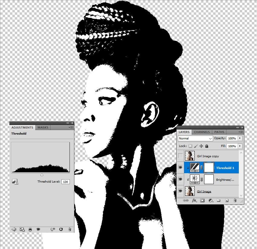 Add a Threshold adjustment layer for the Woman Image.