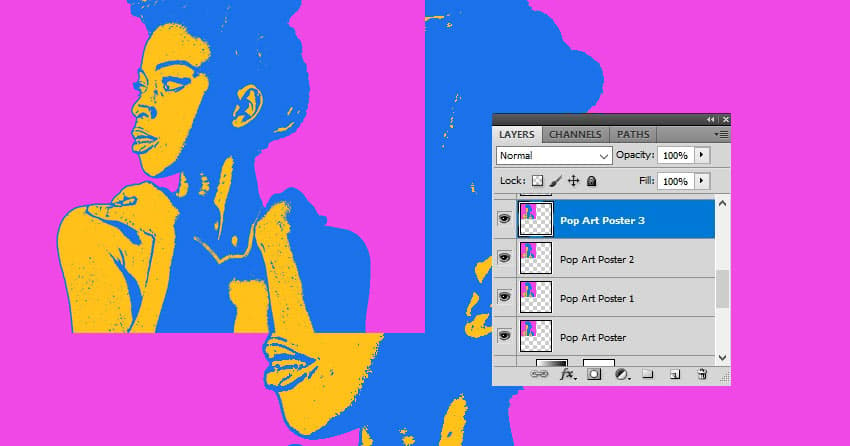 Press Control-J to duplicate the Pop Art Poster layer three times.