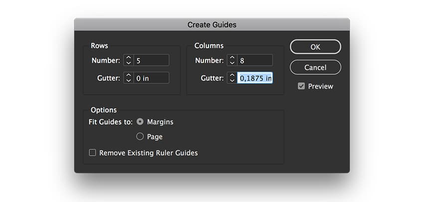 On the Pages panel, double-click on the A-Parent pages. Head over to Layout > Create Guides.