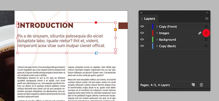 For Pages 4-5 of your print booklet in InDesign, we'll create a mirrored layout of what we created on Pages 2-3. 