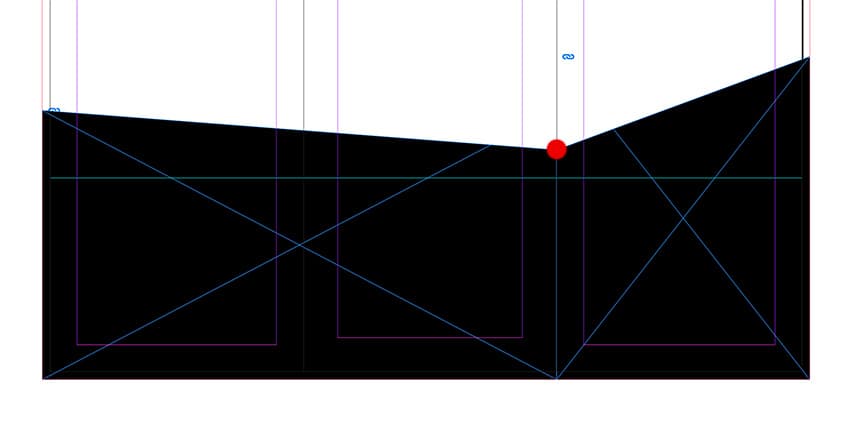 Using the Direct Selection Tool (A), select the top inside points of the rectangles and move both downwards.