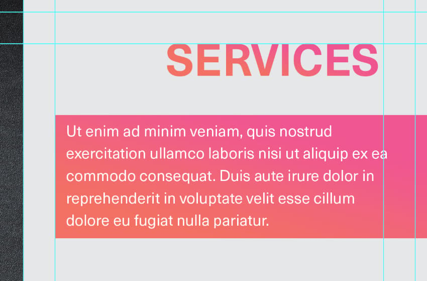 Add a brief description of your services using Neue Haas Unica in Regular at 11 pt in white.