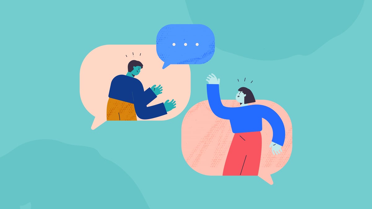 Two people talking illustrated speech bubbles