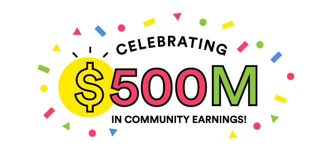 500m community earnings milestone logo