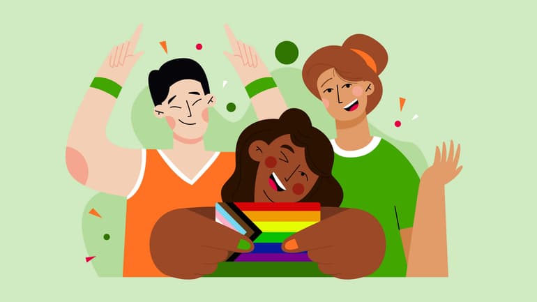 Envato Diversity Report blog header image trio of people celebrating diversity