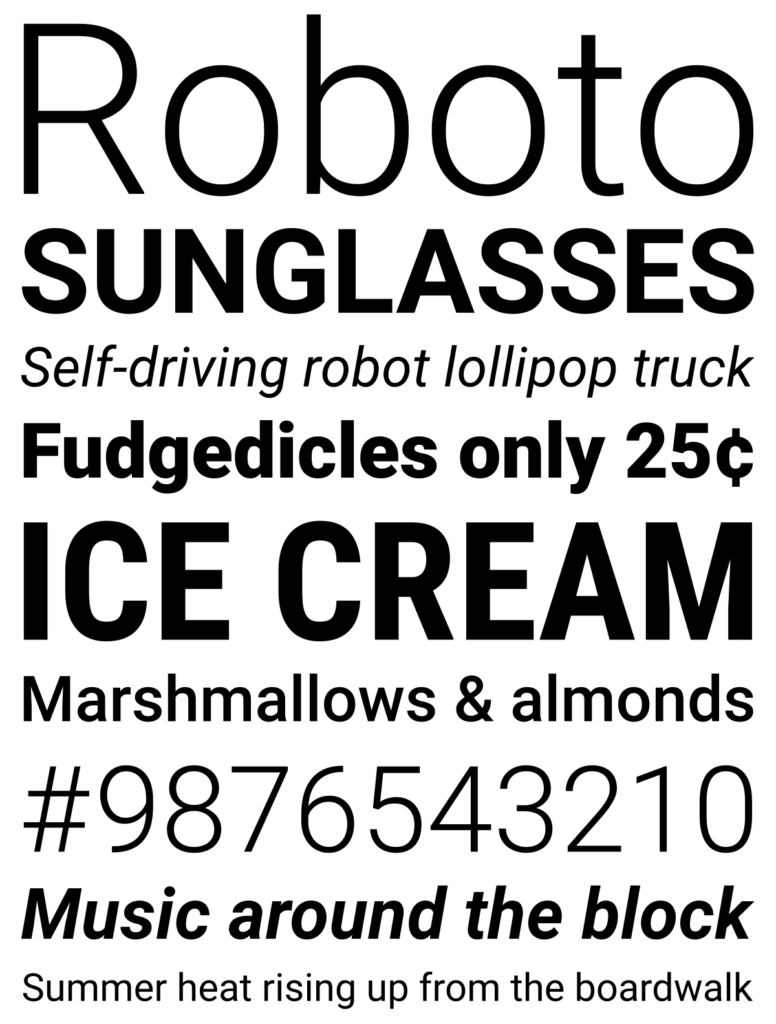 roboto fonts in different sizes and thickness 