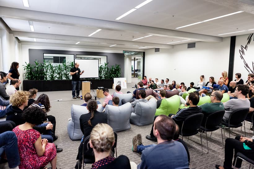 10:04am – Collis speaking at the Envato fortnightly All Hands meeting.