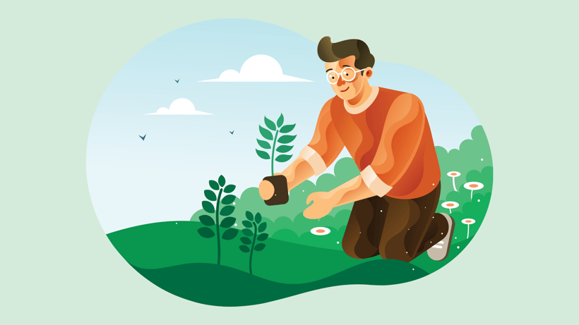 Man planting trees for greening illustration by IanMikraz