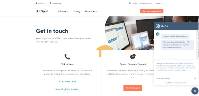 Hubspot’s contact page