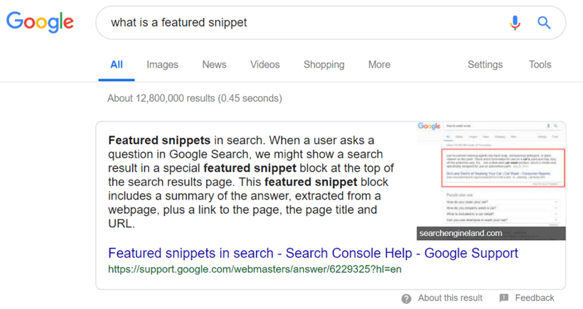featured snippet google search