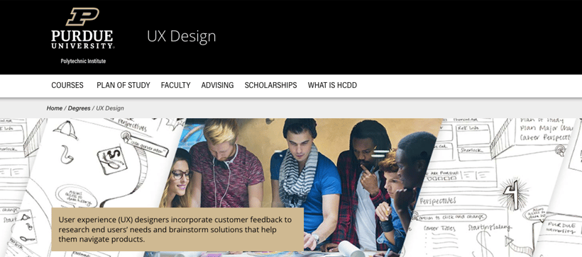 UX design landing page for purdue university