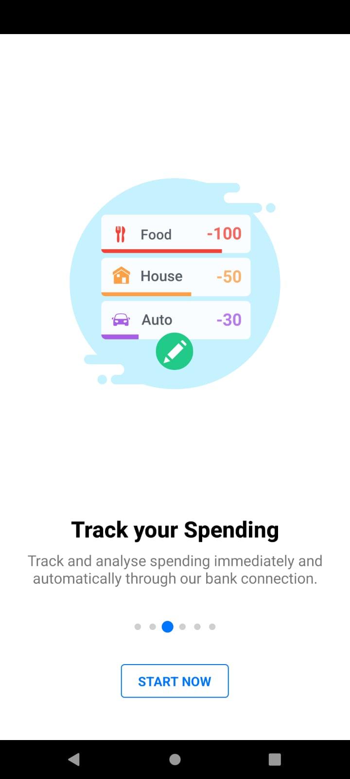 Getting started screen from budget tracking app, Wallet.
