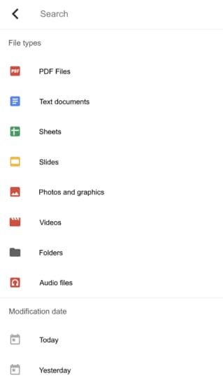 Google Drive's search page