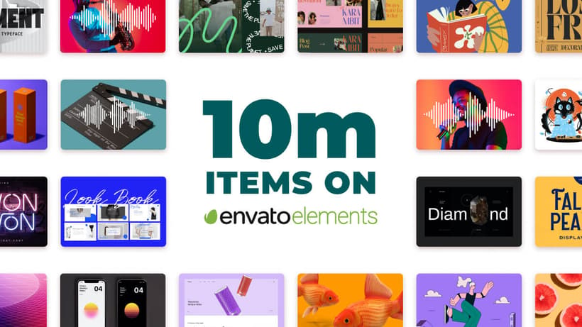 Infographic image Envato Elements now has 10 million items asset preview in tile formation