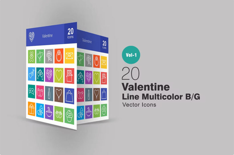 20 Valentine Line Multicolor Icons by IconBunny