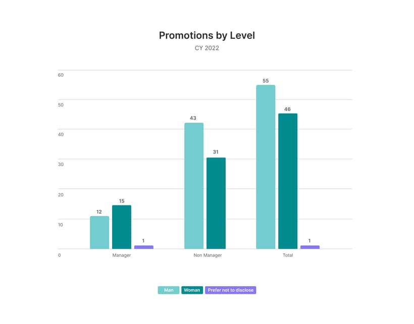 Promotions by level for 2022, split by gender