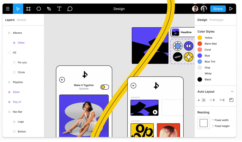 the interface of Figma - a web-based design tool