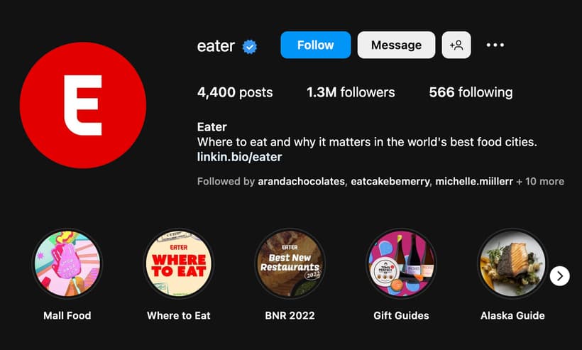 Eater Instagram profile