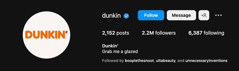 Dunkin Instagram profile