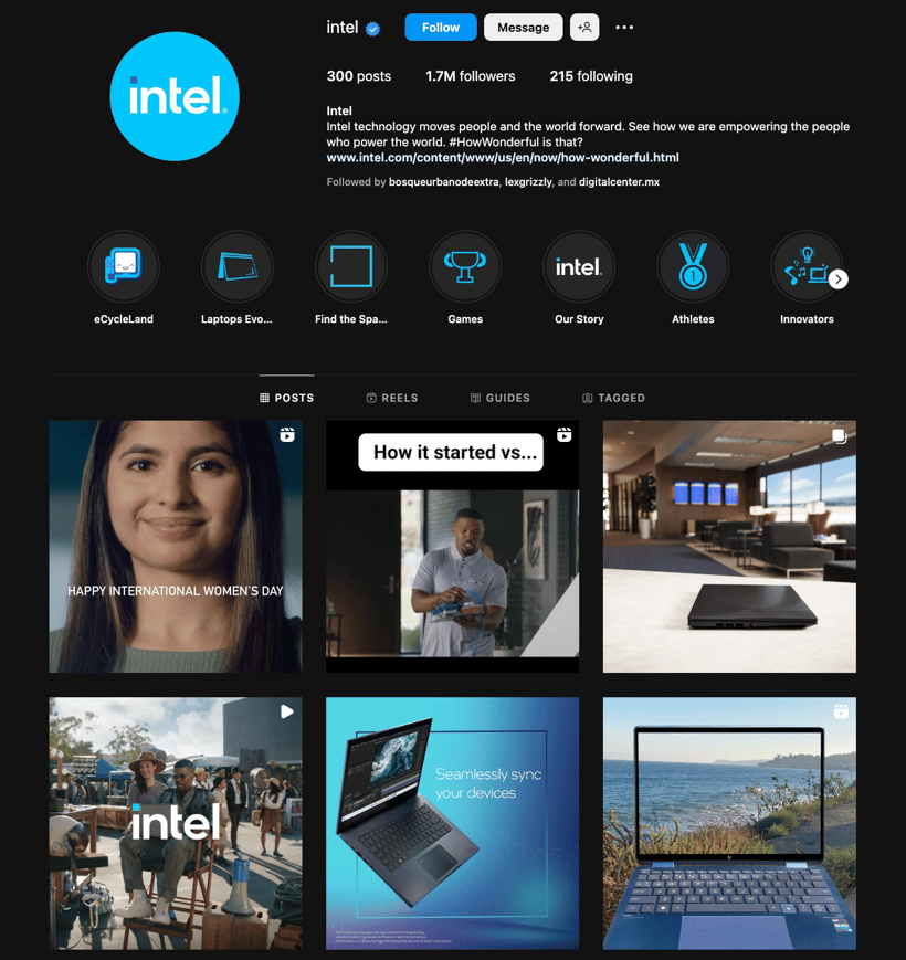 Intel Instagram profile