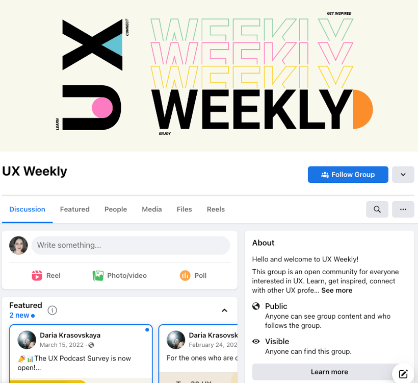 UX Weekly Facebook community